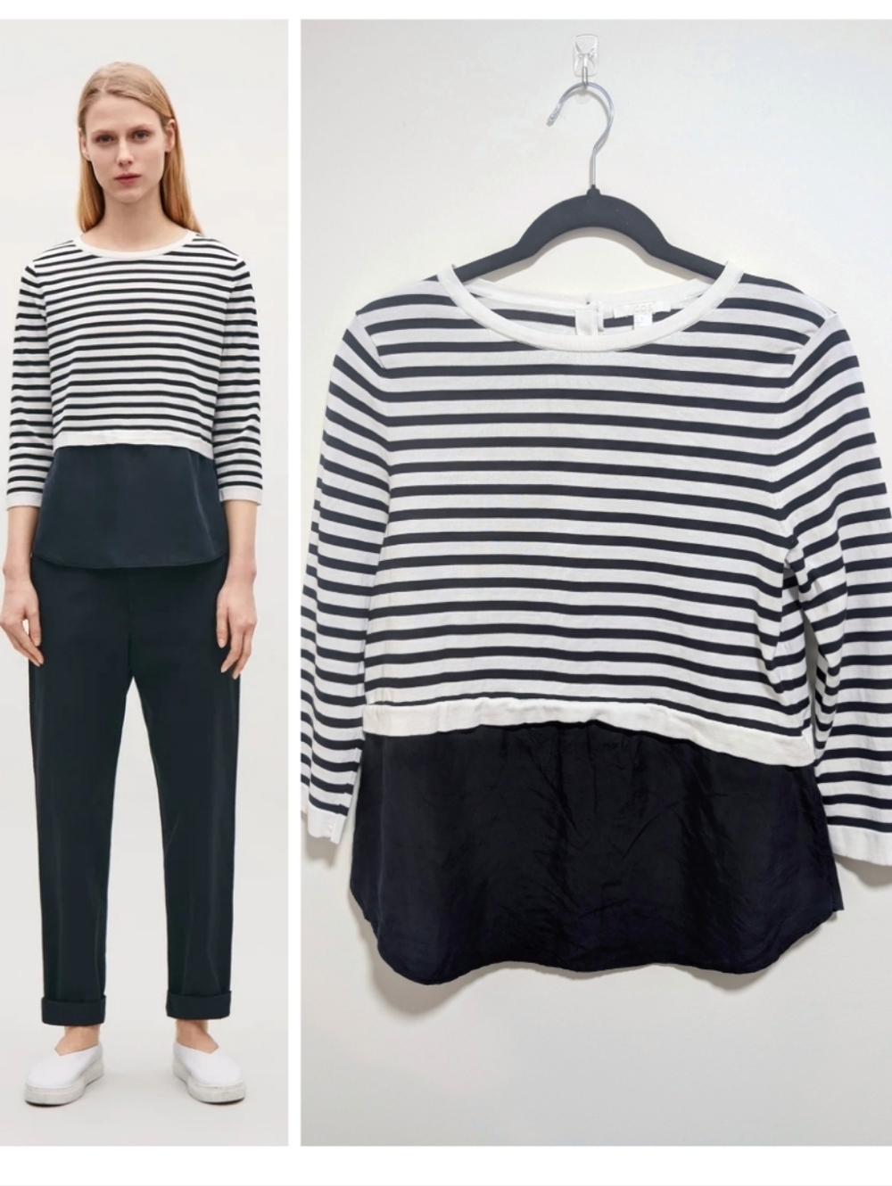 COS | Striped Knit Top with Silk Panel Hem